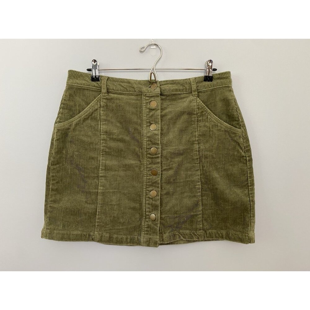 Forever 21 Plus Size 0X Mini Skirt Green Corduroy Button Front Pockets